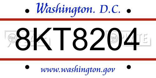 8KT8204 District Of Columbia License Plate