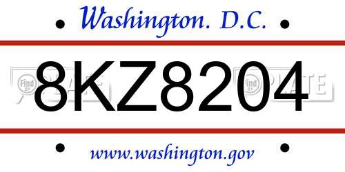 8KZ8204 District Of Columbia License Plate