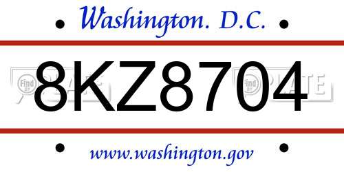 8KZ8704 District Of Columbia License Plate