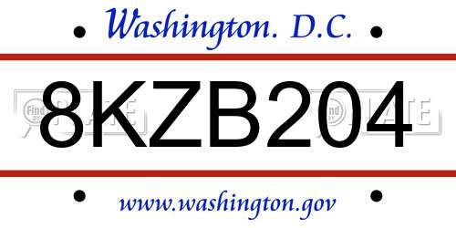 8KZB204 District Of Columbia License Plate