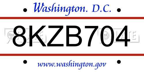 8KZB704 District Of Columbia License Plate