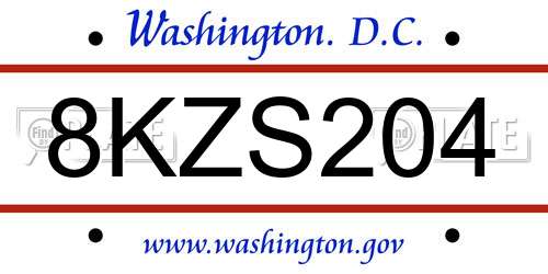 8KZS204 District Of Columbia License Plate