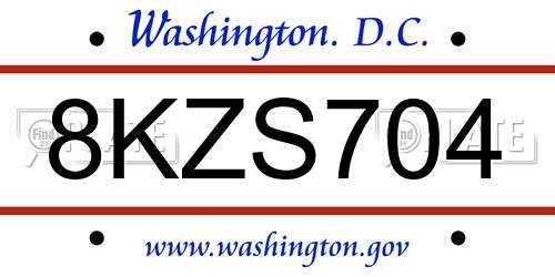 8KZS704 District Of Columbia License Plate