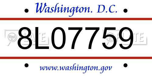 8L07759 District Of Columbia License Plate
