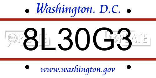8L30G3 District Of Columbia License Plate
