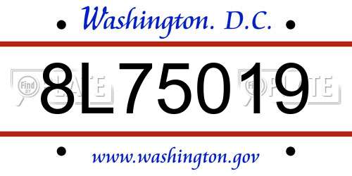 8L75019 District Of Columbia License Plate
