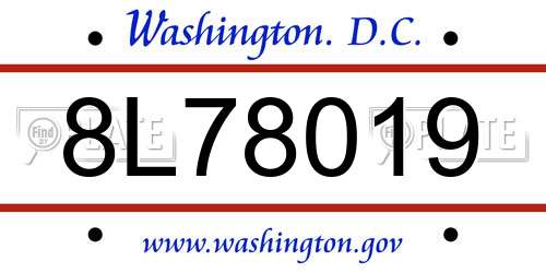 8L78019 District Of Columbia License Plate