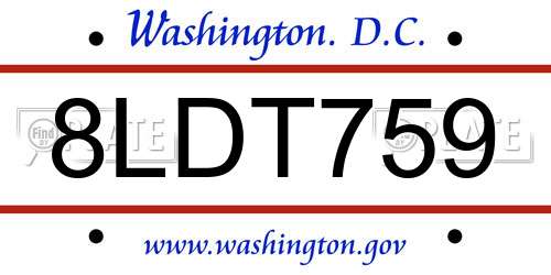 8LDT759 District Of Columbia License Plate