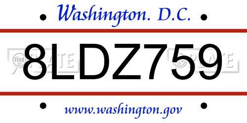 8LDZ759 District Of Columbia License Plate