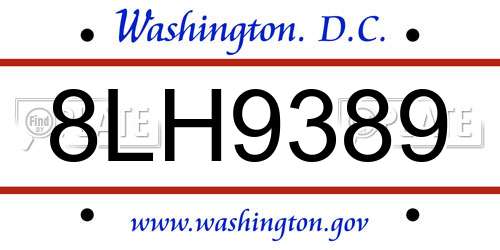 8LH9389 District Of Columbia License Plate