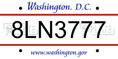 8LN3777 District Of Columbia License Plate
