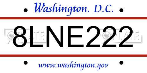 8LNE222 District Of Columbia License Plate