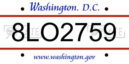 8LO2759 District Of Columbia License Plate
