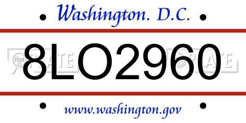 8LO2960 District Of Columbia License Plate