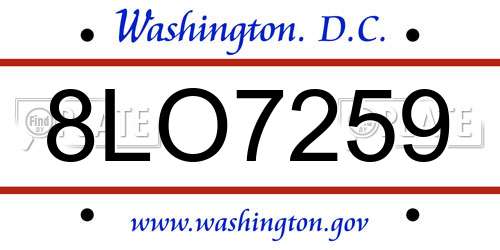 8LO7259 District Of Columbia License Plate