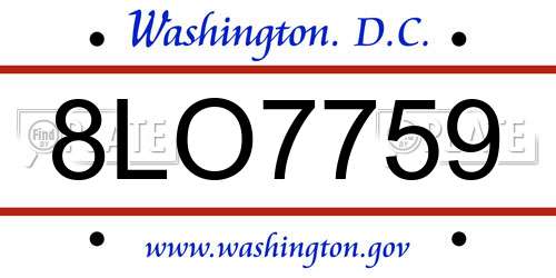 8LO7759 District Of Columbia License Plate