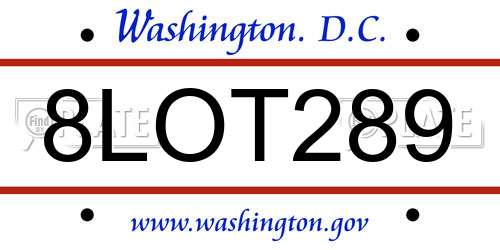 8LOT289 District Of Columbia License Plate
