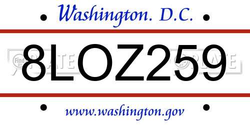 8LOZ259 District Of Columbia License Plate