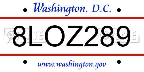 8LOZ289 District Of Columbia License Plate