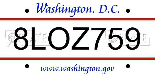 8LOZ759 District Of Columbia License Plate