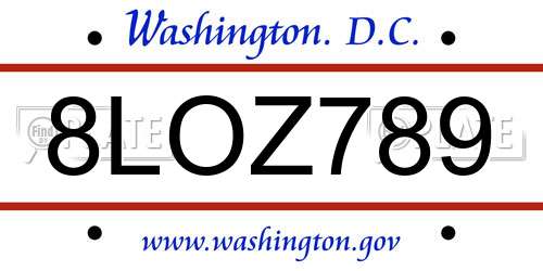 8LOZ789 District Of Columbia License Plate
