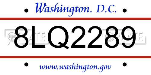 8LQ2289 District Of Columbia License Plate