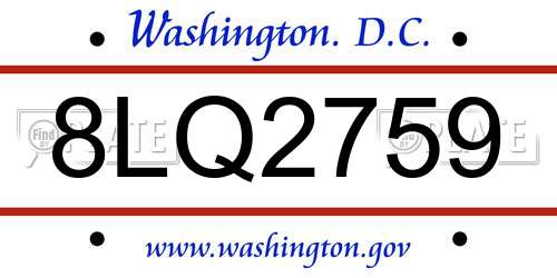 8LQ2759 District Of Columbia License Plate