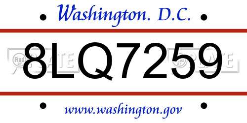 8LQ7259 District Of Columbia License Plate