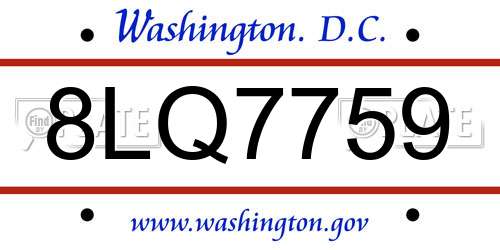 8LQ7759 District Of Columbia License Plate