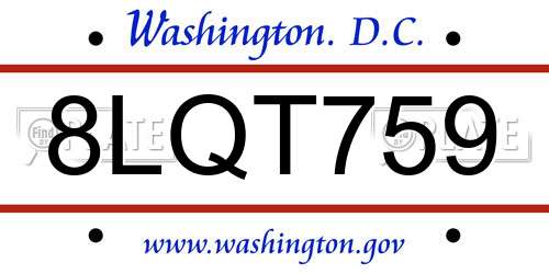 8LQT759 District Of Columbia License Plate