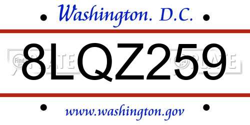 8LQZ259 District Of Columbia License Plate