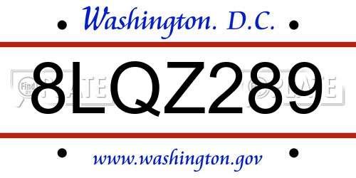 8LQZ289 District Of Columbia License Plate