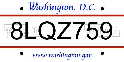 8LQZ759 District Of Columbia License Plate