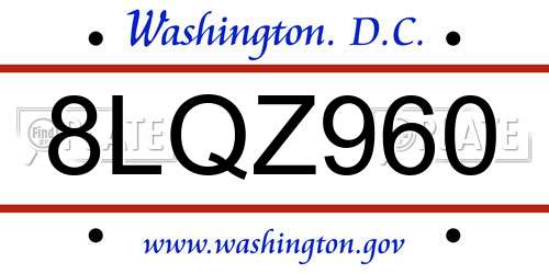 8LQZ960 District Of Columbia License Plate