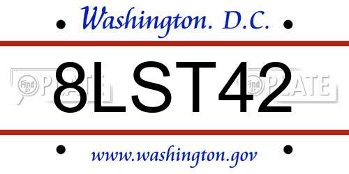 8LST42 District Of Columbia License Plate