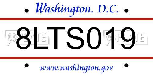8LTS019 District Of Columbia License Plate