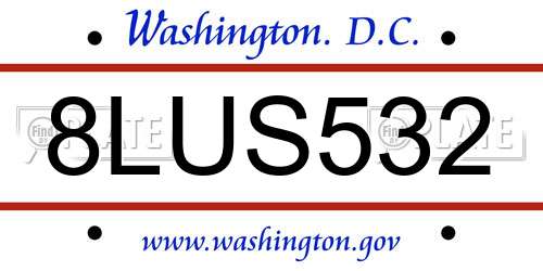8LUS532 District Of Columbia License Plate