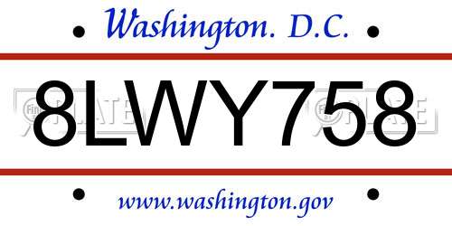 8LWY758 District Of Columbia License Plate
