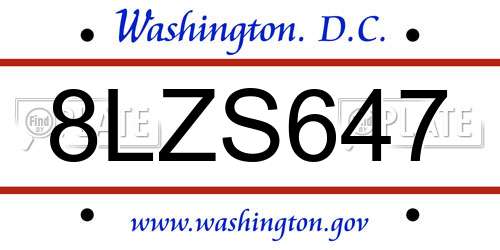 8LZS647 District Of Columbia License Plate