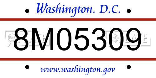 8M05309 District Of Columbia License Plate