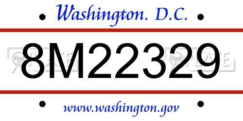 8M22329 District Of Columbia License Plate