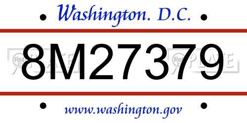 8M27379 District Of Columbia License Plate