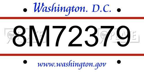 8M72379 District Of Columbia License Plate