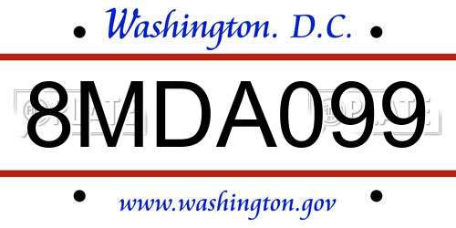 8MDA099 District Of Columbia License Plate