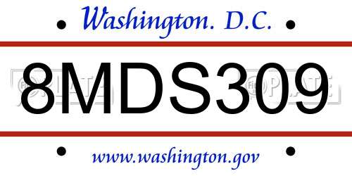 8MDS309 District Of Columbia License Plate