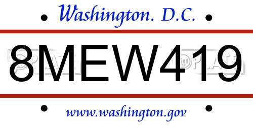 8MEW419 District Of Columbia License Plate