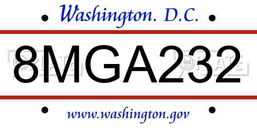 8MGA232 District Of Columbia License Plate