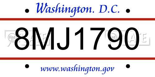8MJ1790 District Of Columbia License Plate