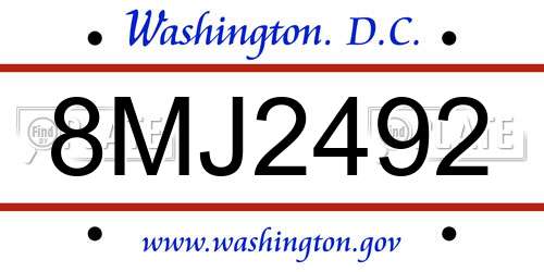 8MJ2492 District Of Columbia License Plate