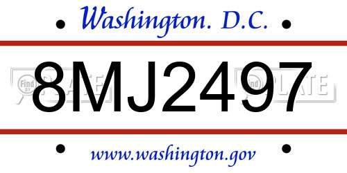 8MJ2497 District Of Columbia License Plate